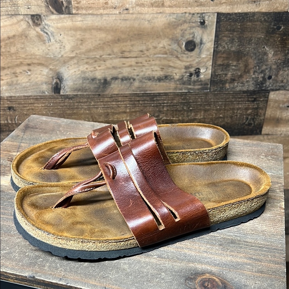 Naot Brown Leather Sandals with Cork Footbed Women's Size 40